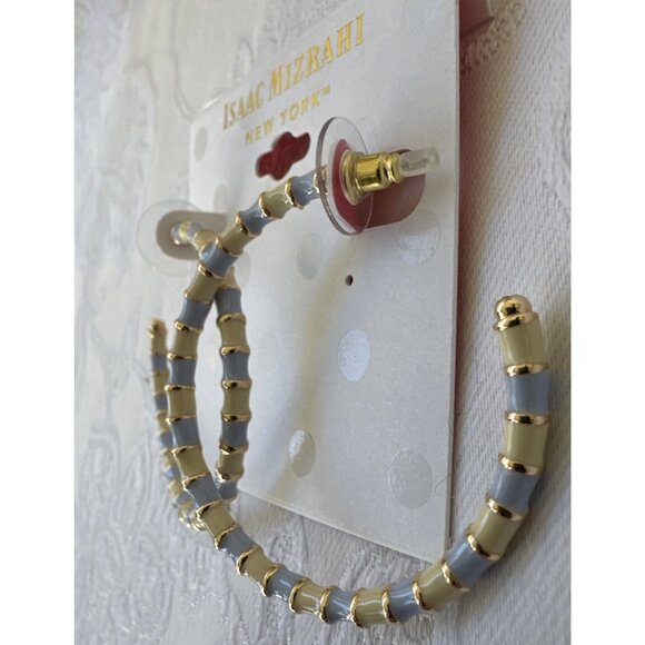 Isaac Mizrahi Bold Blue Cream Gold Enamel Hoop Earrings MSRP $38 NEW - Picture 6 of 9